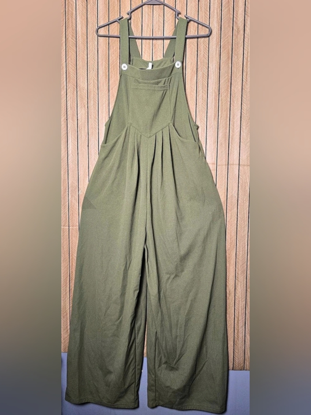 Halara Pockets Waffle Casual Overalls Wide Leg Green Medium